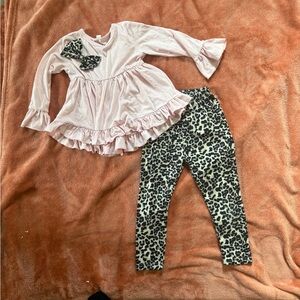 Pink Ruffle Top and Leopard Print Leggings Set